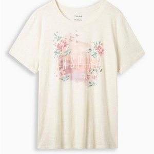 Torrid Ivory Inspire Pink Pastel Floral Classic Fit Roll Sleeve Tee 3 3X 22/24